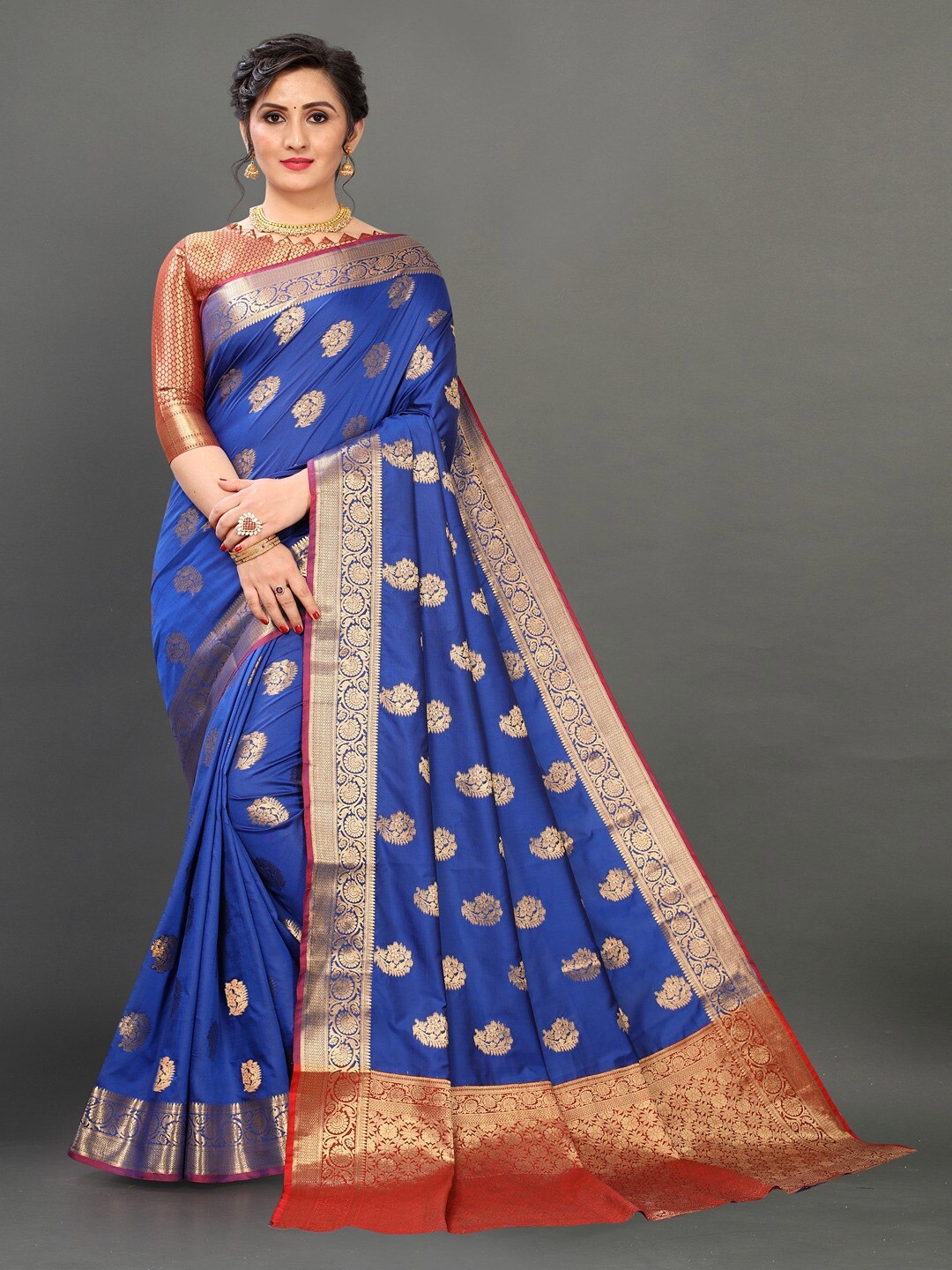 

Vilochan Ethnic Motifs Woven Design Zari Banarasi Saree, Blue