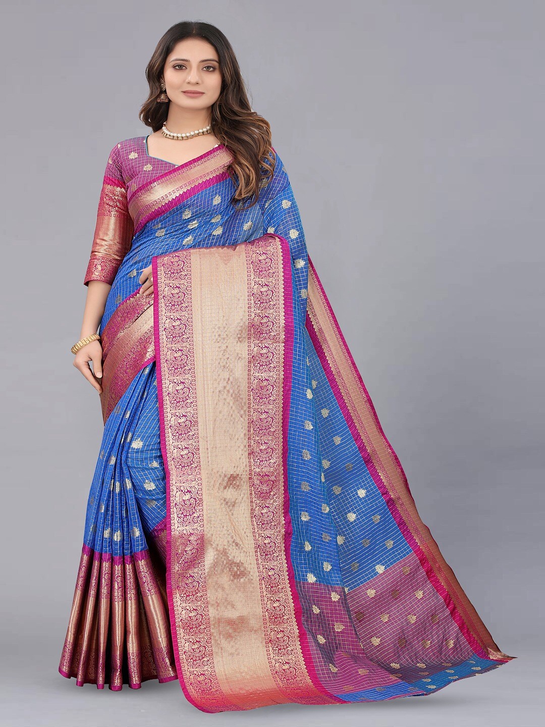 

Vilochan Woven Design Zari Organza Banarasi Saree, Blue