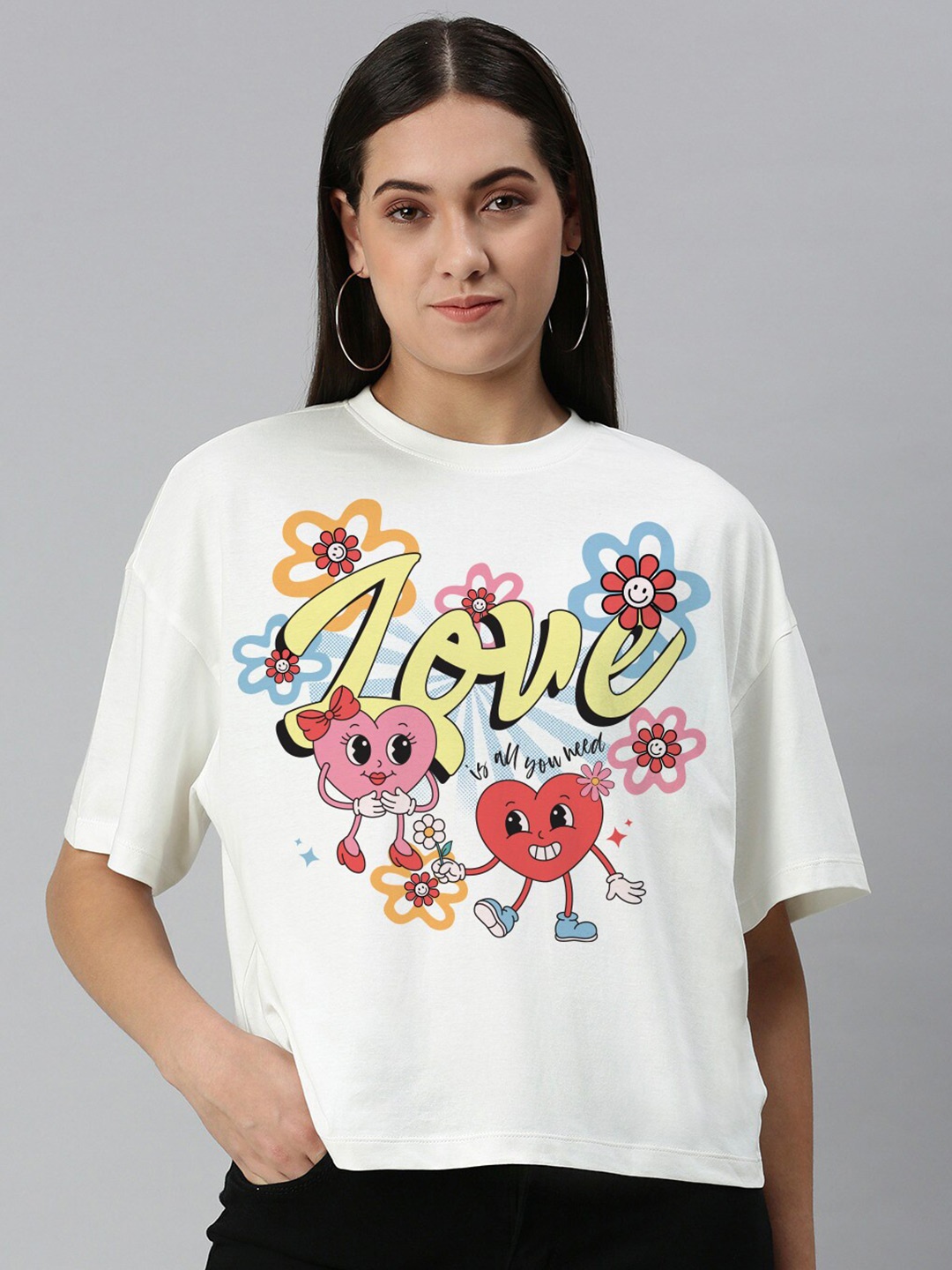 

Huetrap Graphic Printed Cotton Boxy T-shirt, White