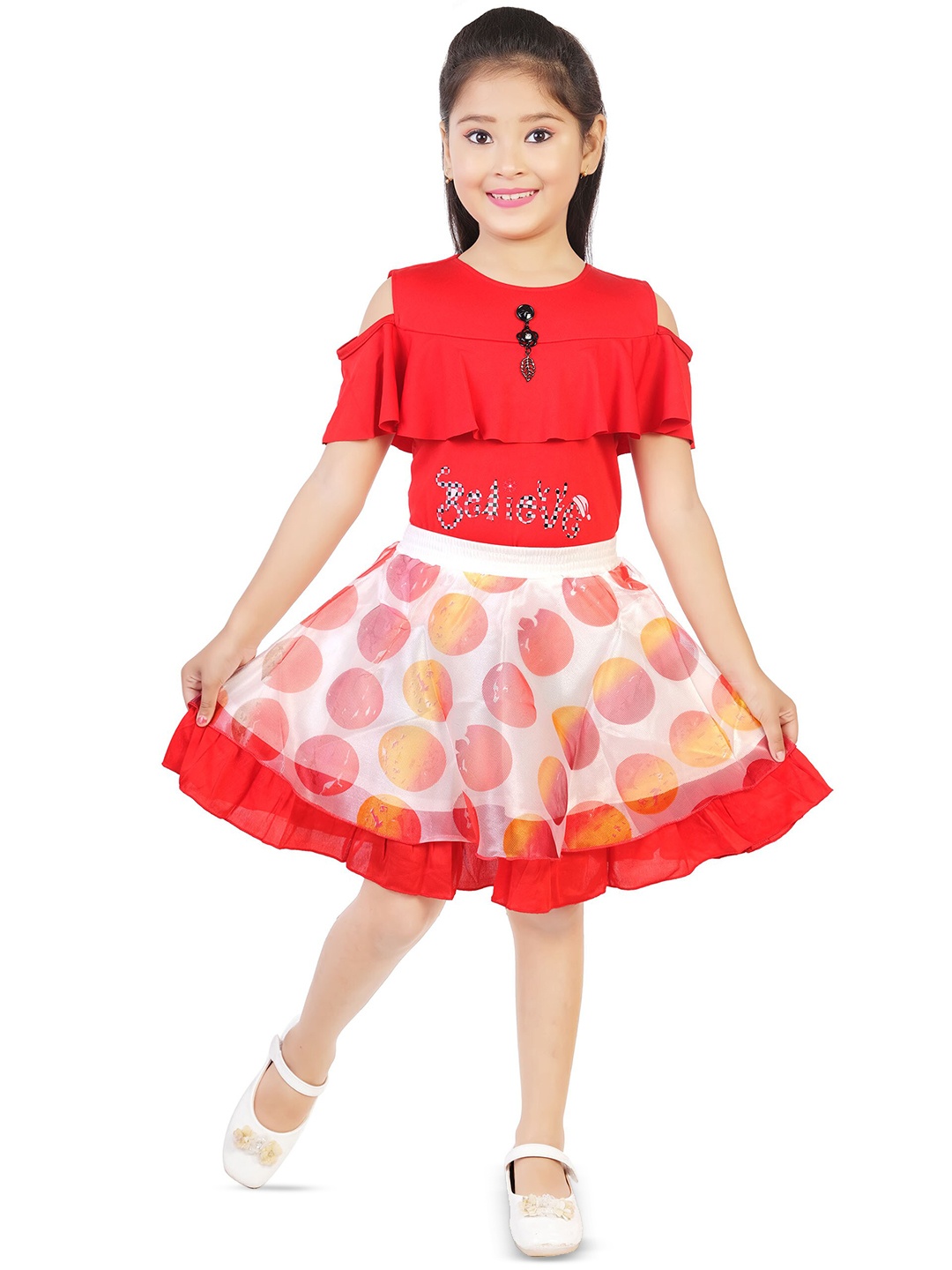 

BAESD Girls Printed Top With Skirt, Red