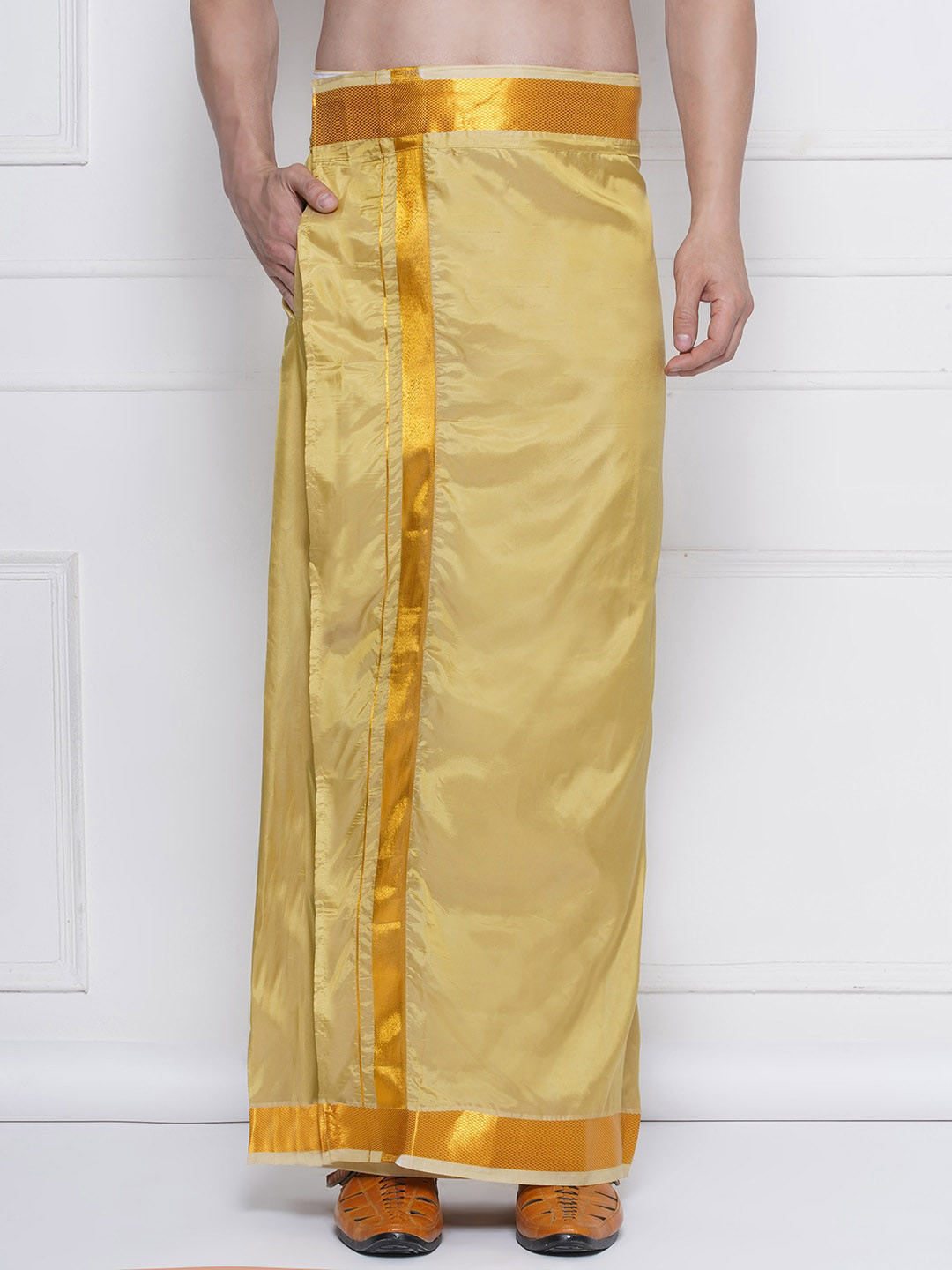 

Sethukrishna Men Woven Design Art Silk Detail Dhoti, Mustard