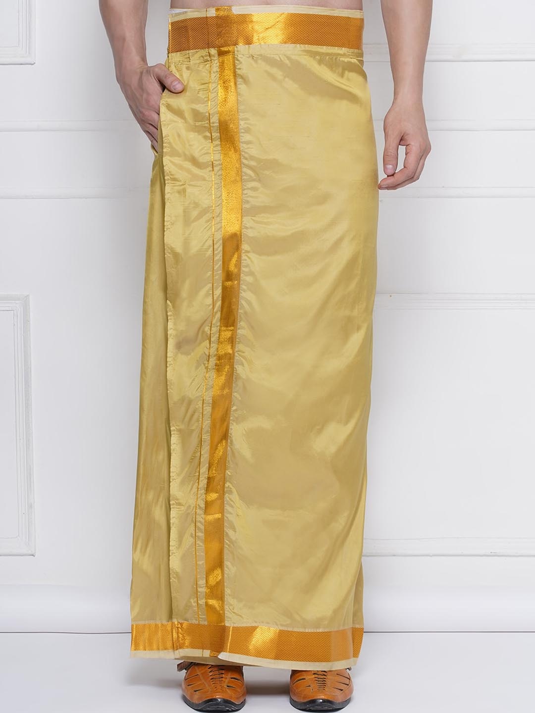 

Sethukrishna Art Silk Ready To Wear Dhoti With Angavastram, Mustard