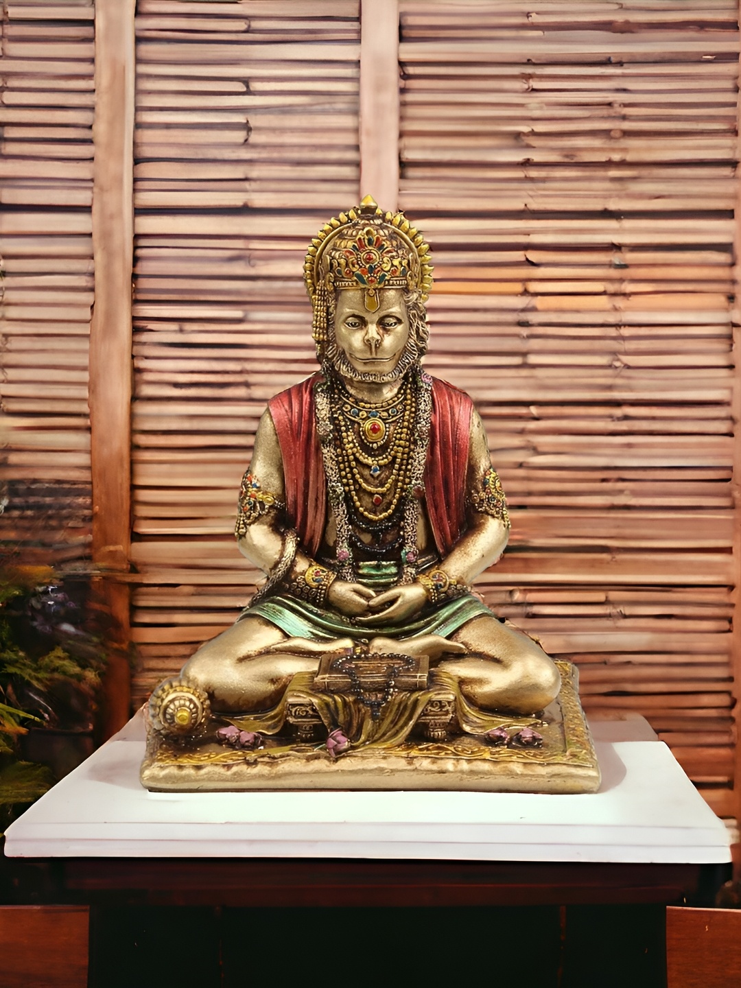 

SkyKey Gold Toned Hanuman Ji Religious Idol Showpiece