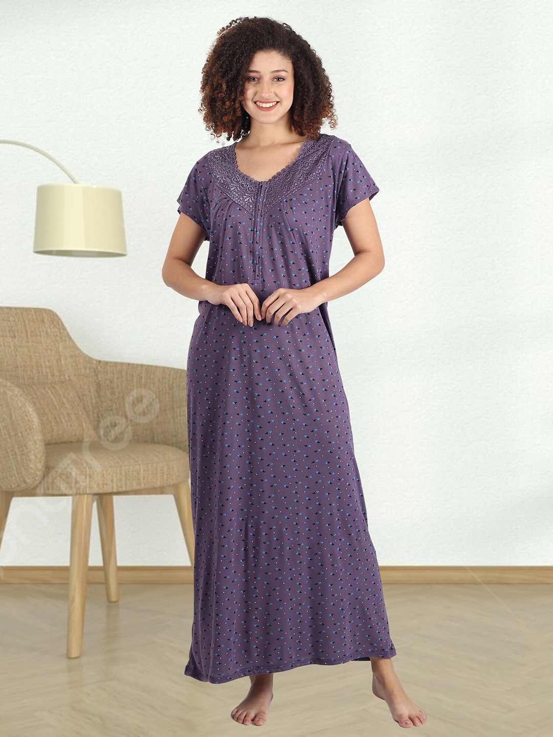 

Noty Conversational Printed Maxi Nightdress, Purple