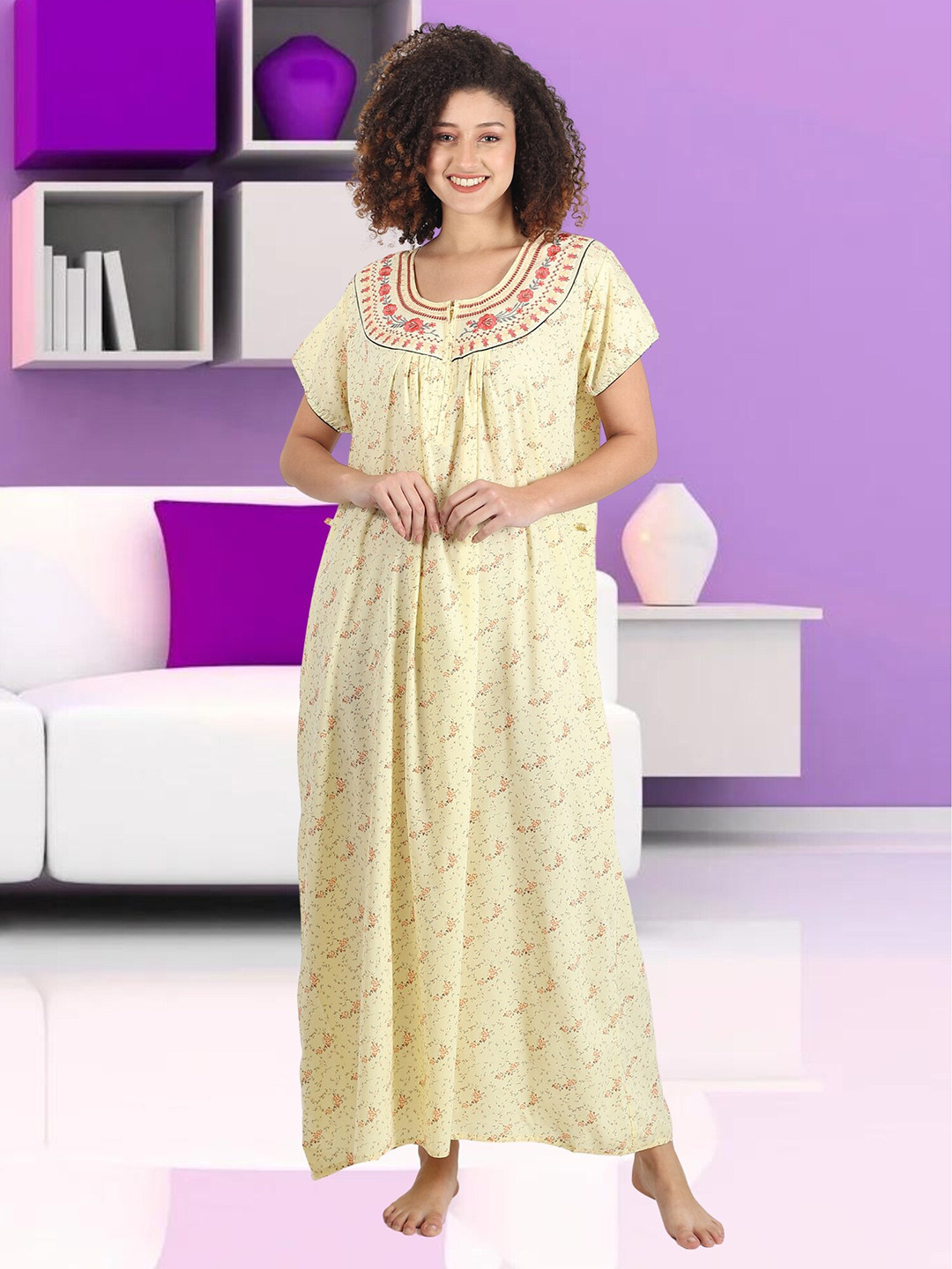 

Noty Printed Maxi Nightdress, Yellow