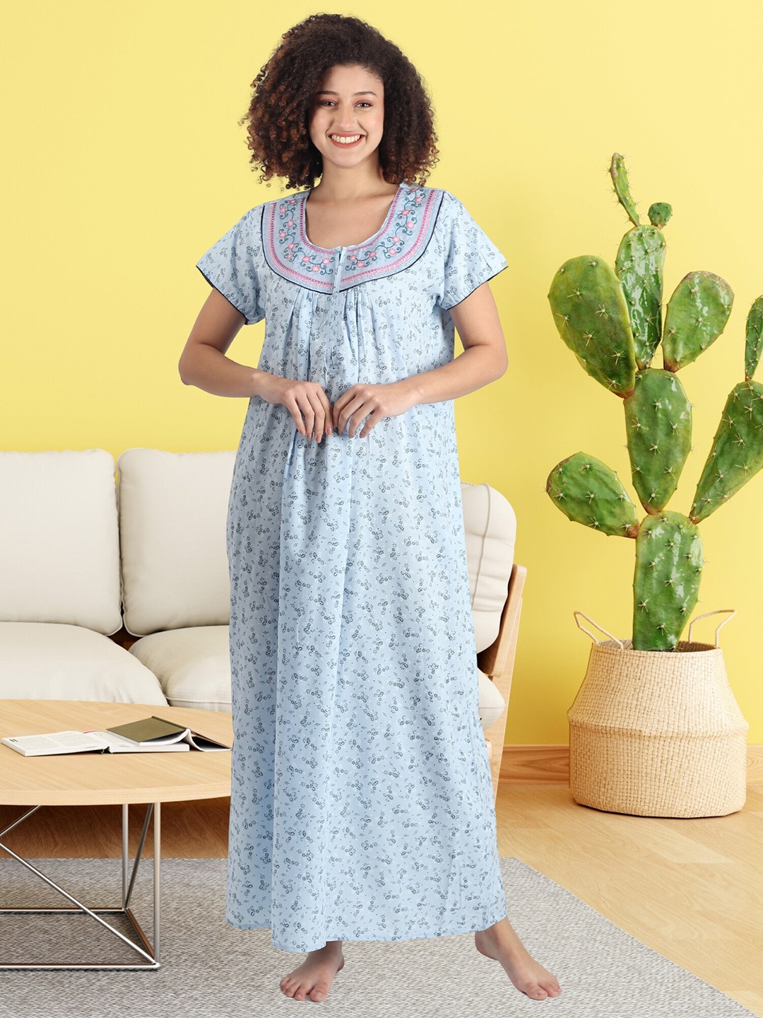 

Noty Floral Printed Maxi Nightdress, Blue