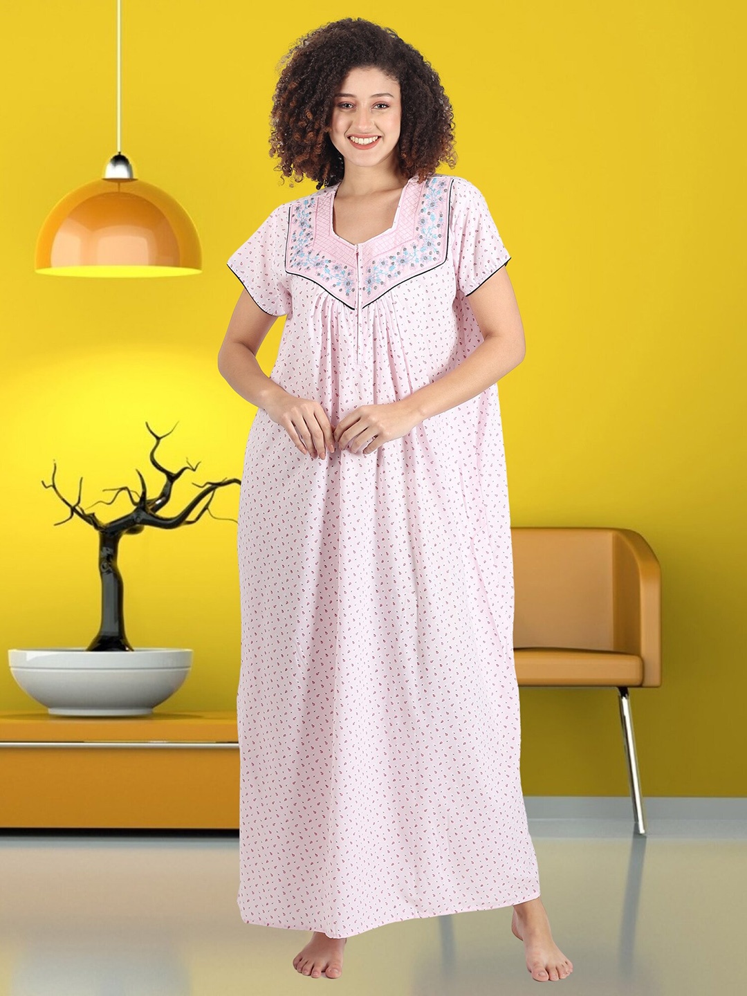 

Noty Printed Square Neck Maxi Nightdress, Pink