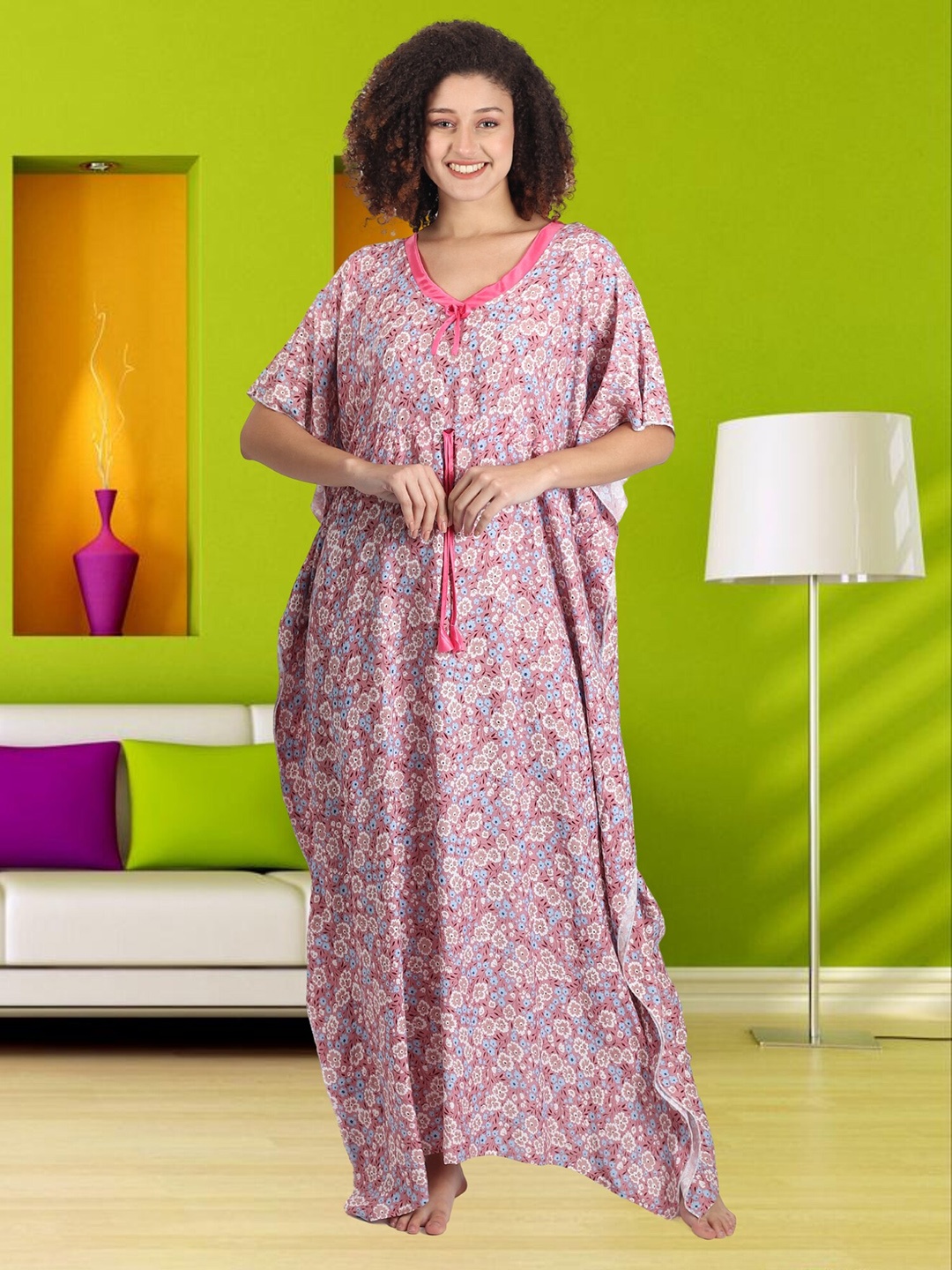 

Noty Printed Maxi Kaftan Nightdress, Pink