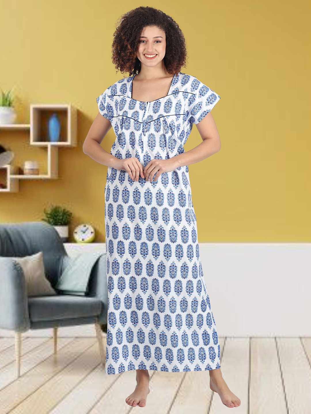 

Noty Printed Maxi Square Neck Nightdress, Blue