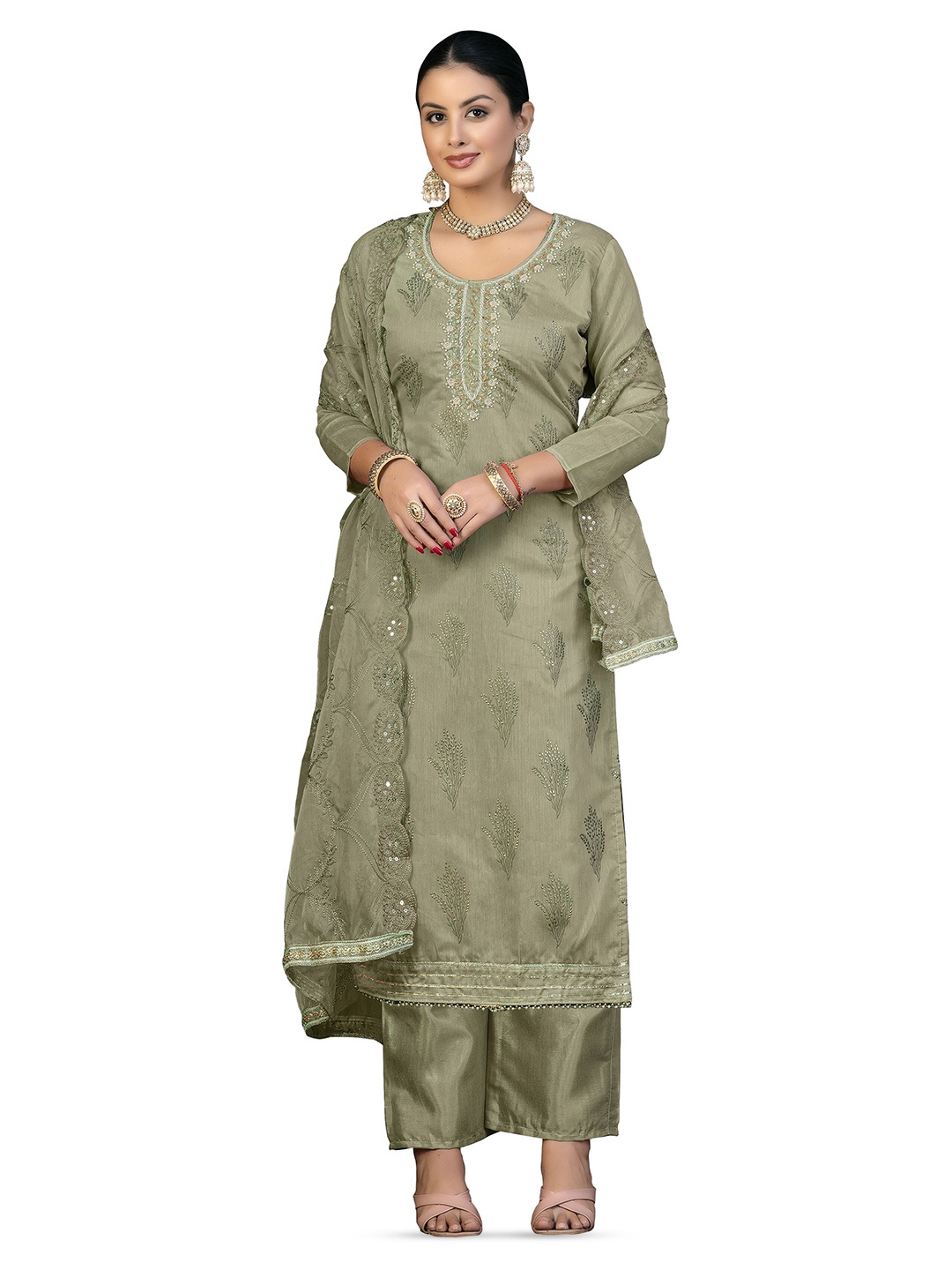 

MANVAA Printed Unstitched Dress Material, Olive