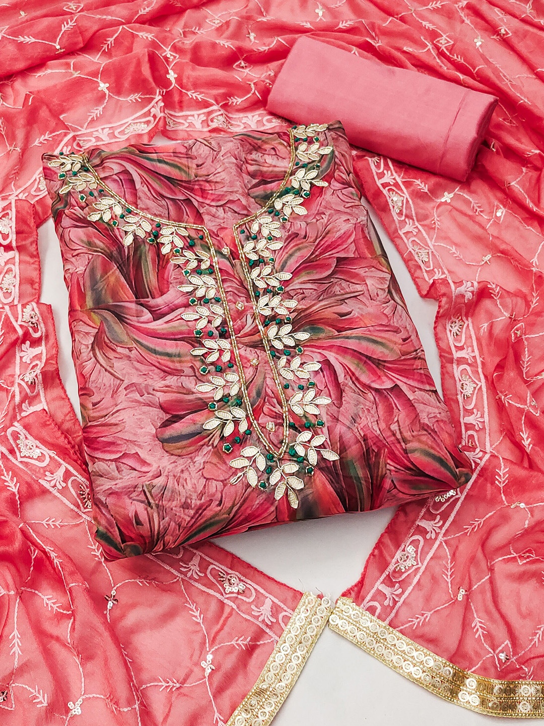 

MANVAA Floral Printed Unstitched Dress Material, Pink