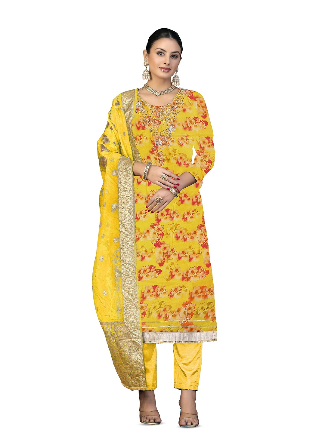 

MANVAA Ethnic Motifs Printed Unstitched Dress Material, Yellow