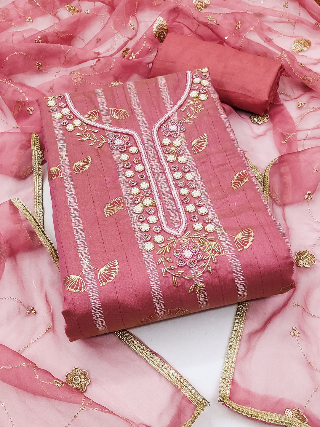 

MANVAA Printed Unstitched Dress Material, Pink