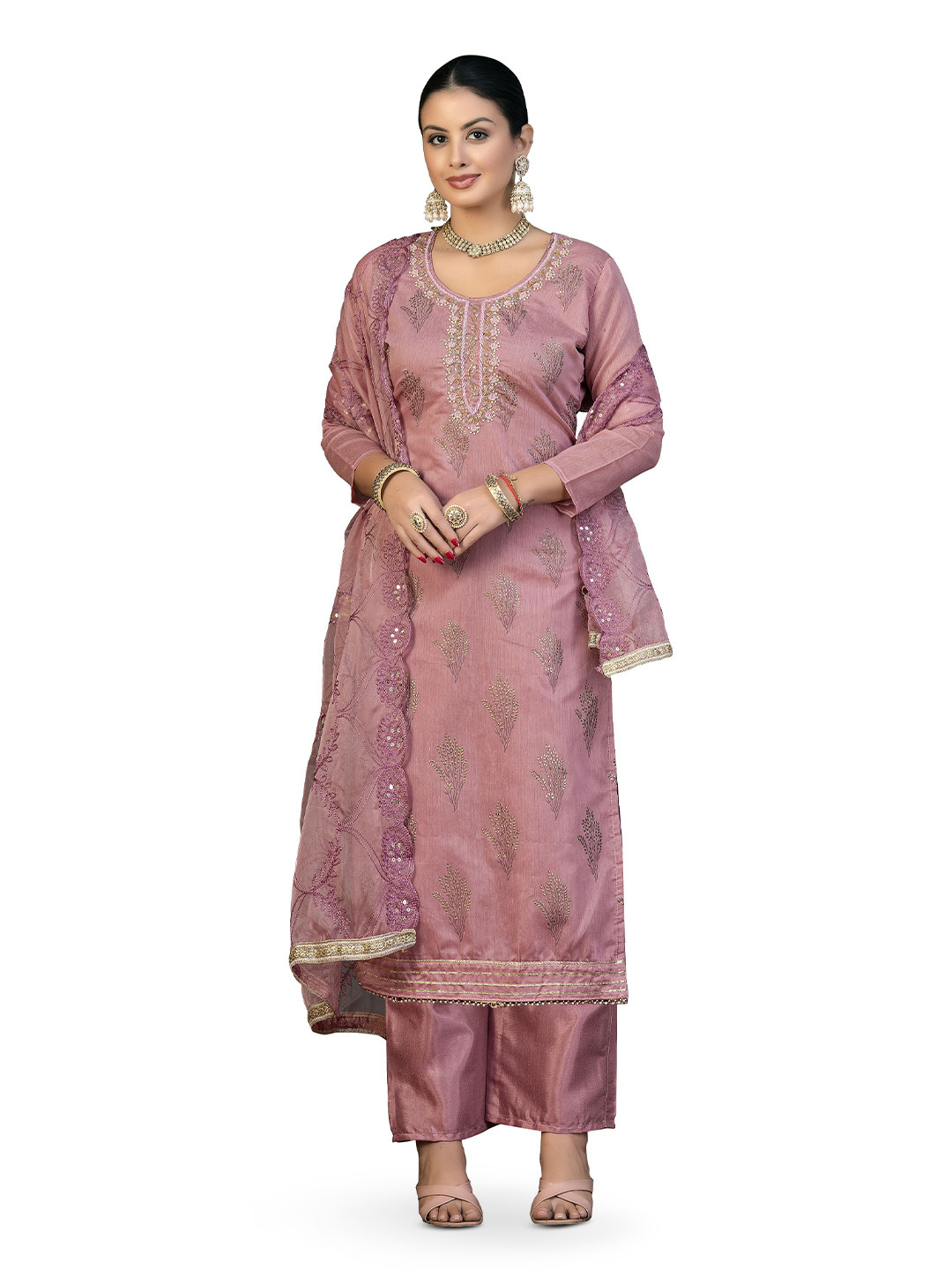 

MANVAA Floral Printed Unstitched Dress Material, Purple