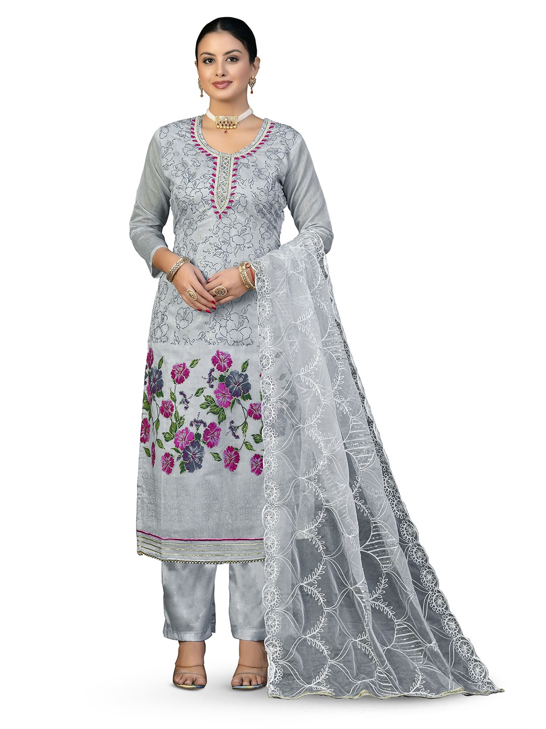 

MANVAA Printed Unstitched Dress Material, Grey