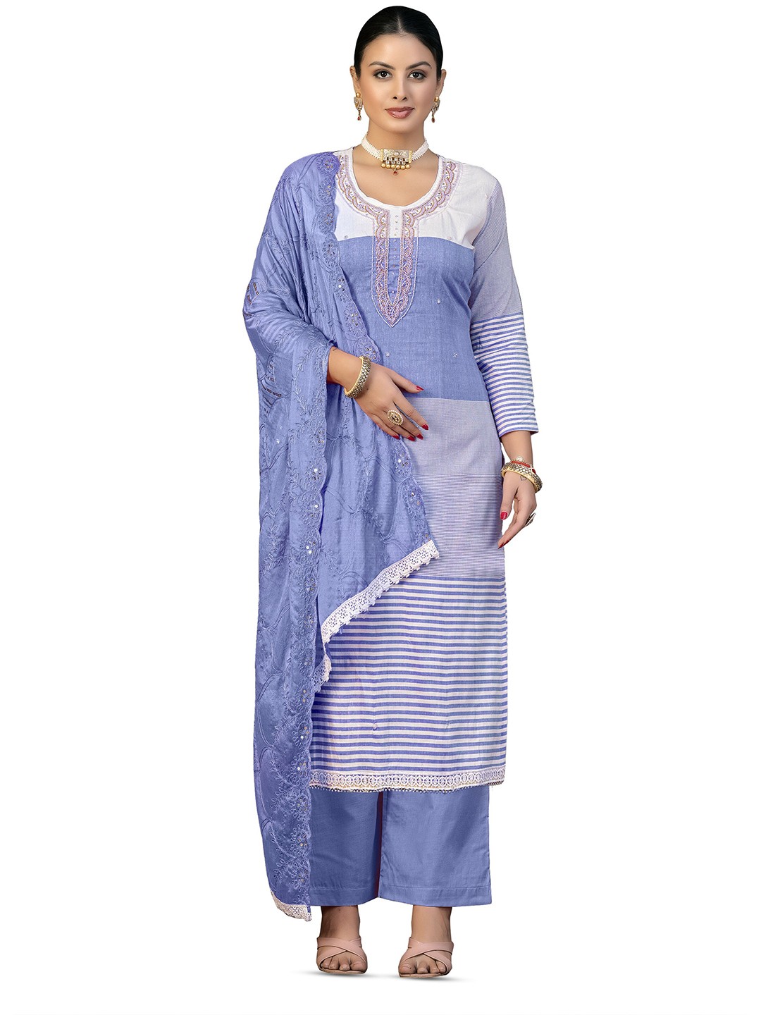 

MANVAA Printed Unstitched Dress Material, Blue