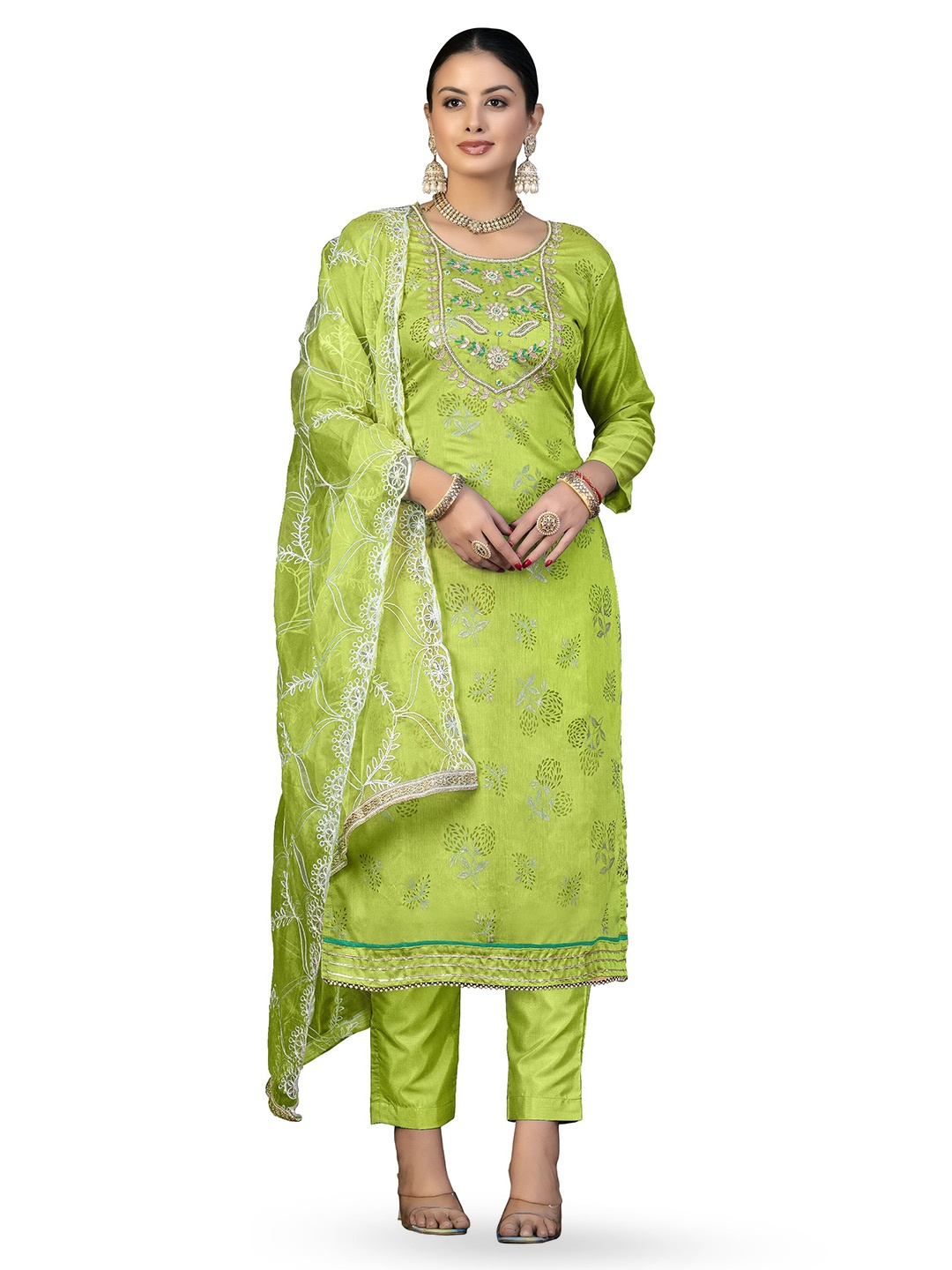 

MANVAA Printed Unstitched Dress Material, Green