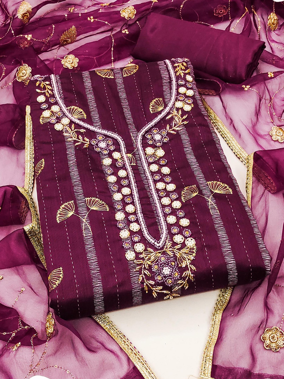 

MANVAA Printed Unstitched Dress Material, Purple