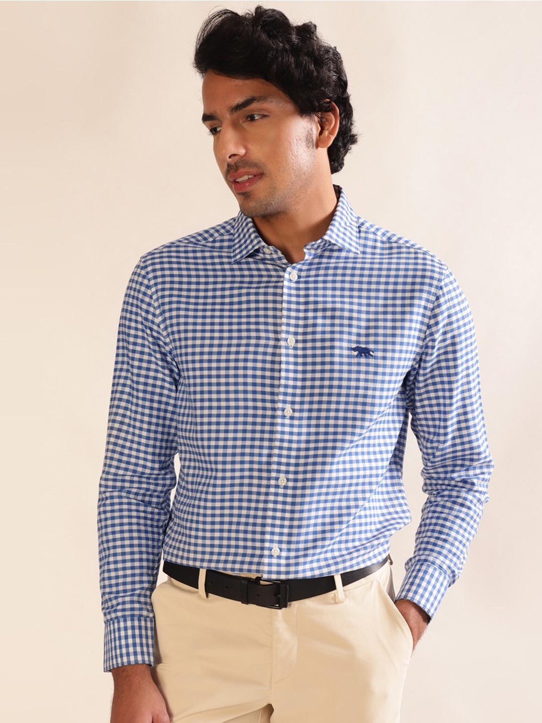 

Andamen Premium Gingham Check Full Sleeve Slim Fit Shirt, Blue