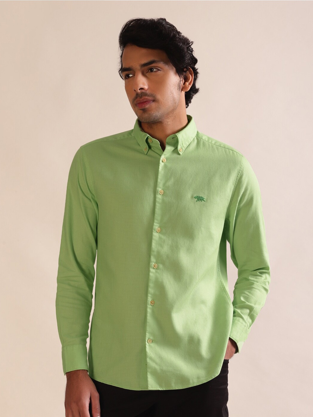 

Andamen Premium Men Dobby Full Sleeves Slim Fit Shirt, Green