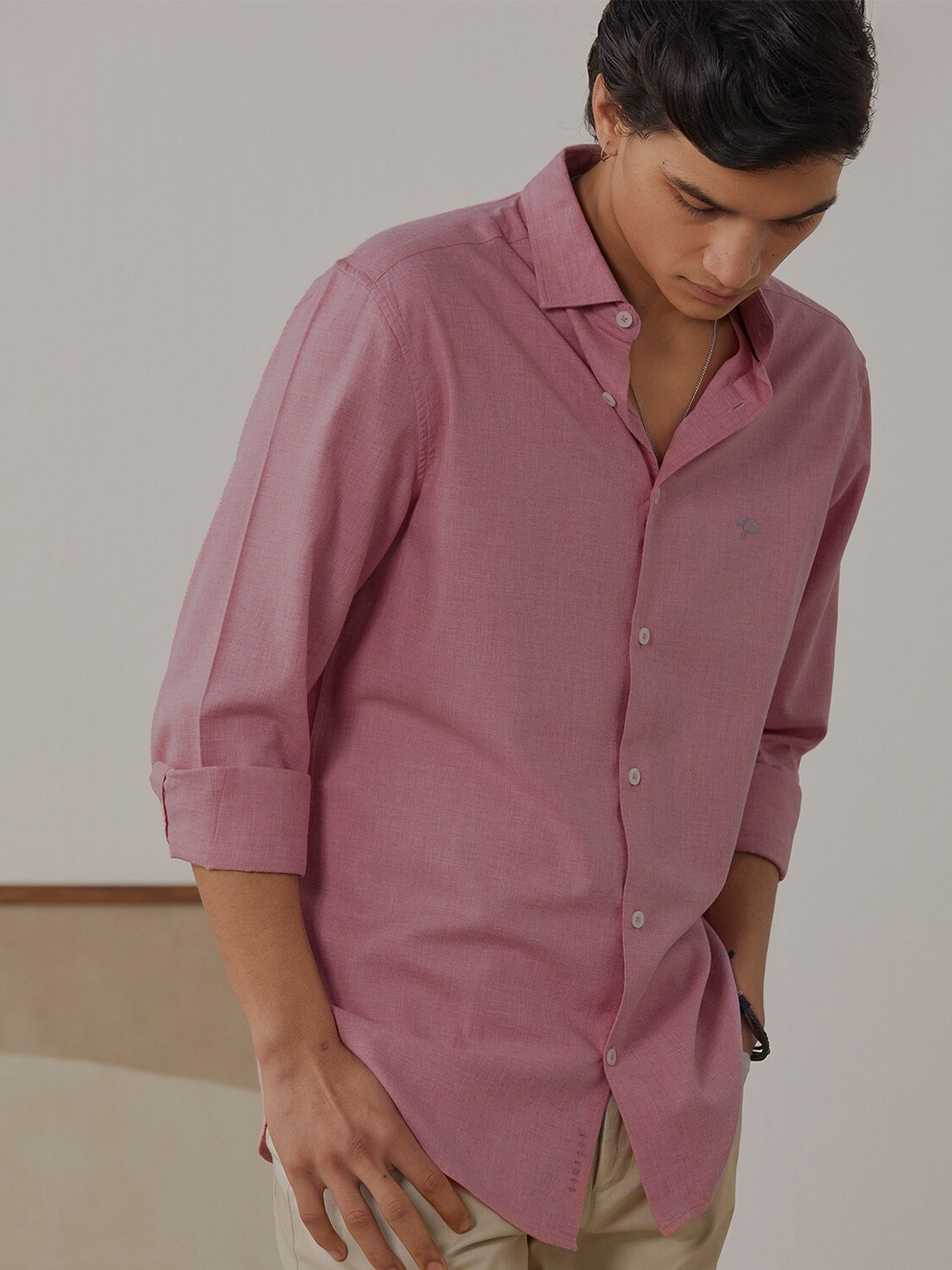 

Andamen Signature Fashion Premium Slim Fit Spread Collar Casual Cotton Shirt, Pink