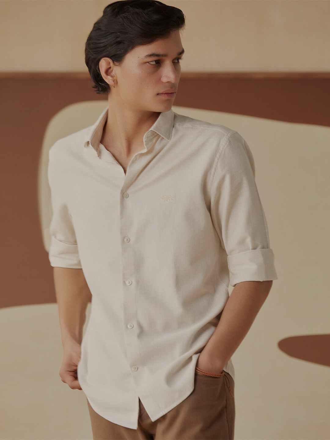 

Andamen Men Premium Melange Full Sleeve Shirt, Off white