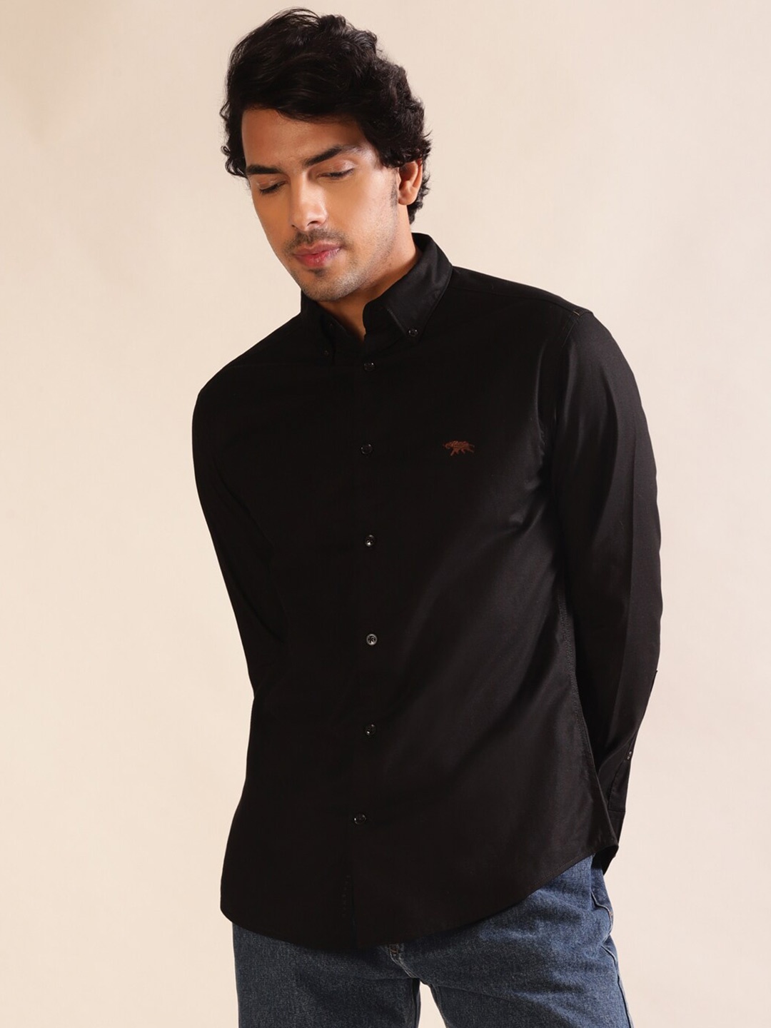 

Andamen Premium Men Oxford Full Sleeve Slim Fit Shirt, Black