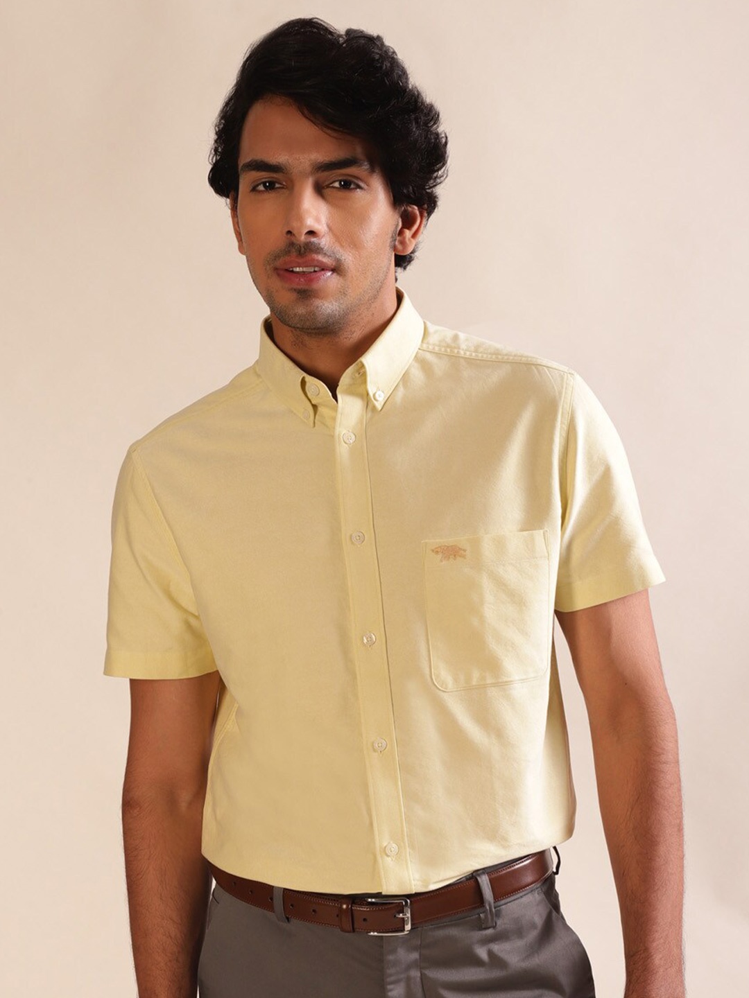 

Andamen Premium Men Solid Patch Pocket Opaque Casual Shirt, Yellow