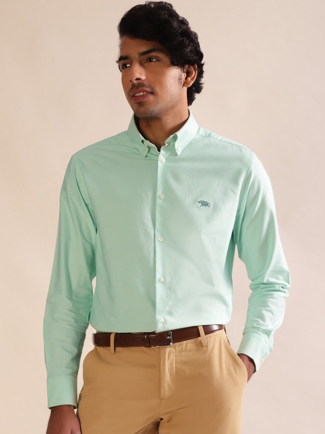 

Andamen Premium Slim Fit Button-Down Collar Cotton Casual Shirt, Green