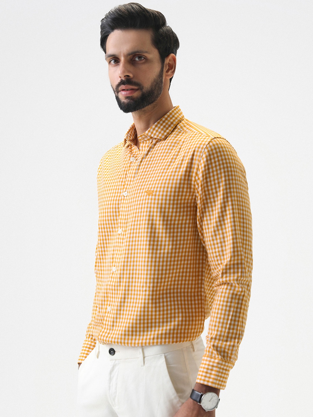 

Andamen Men Premium Slim Fit Gingham Checks Opaque Checked Casual Shirt, Yellow
