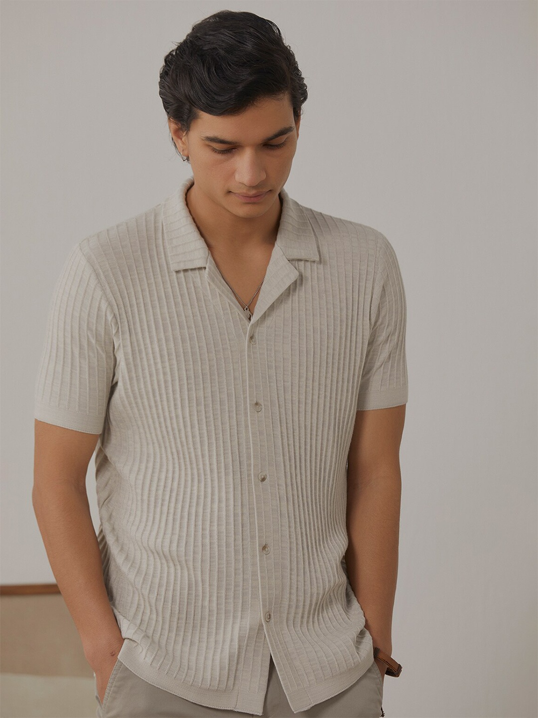 

Andamen Premium Men Cuban Resort Short Sleeve Shirt, Off white
