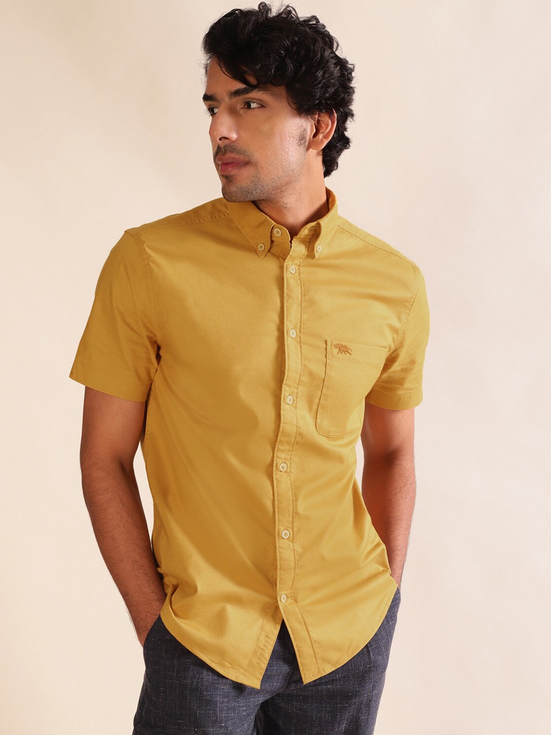 

Andamen Premium Oxford Half Sleeve Slim Fit Shirt, Mustard