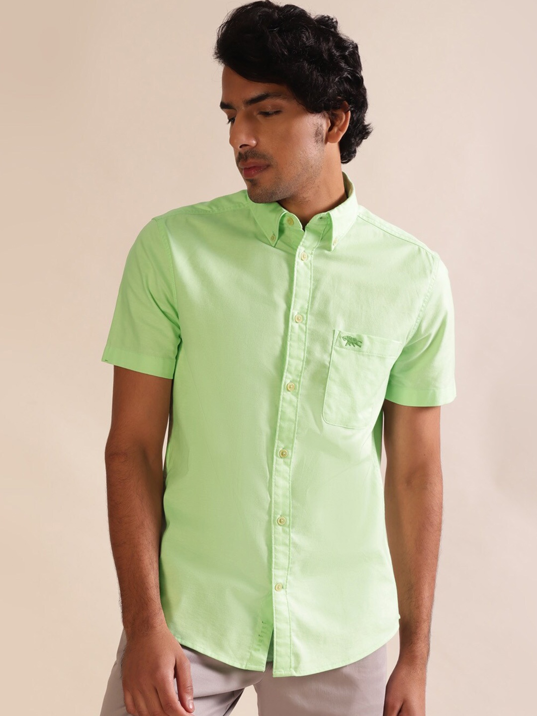 

Andamen Premium Oxford Button-Down Collar Short Sleeves Cotton Casual Shirt, Green