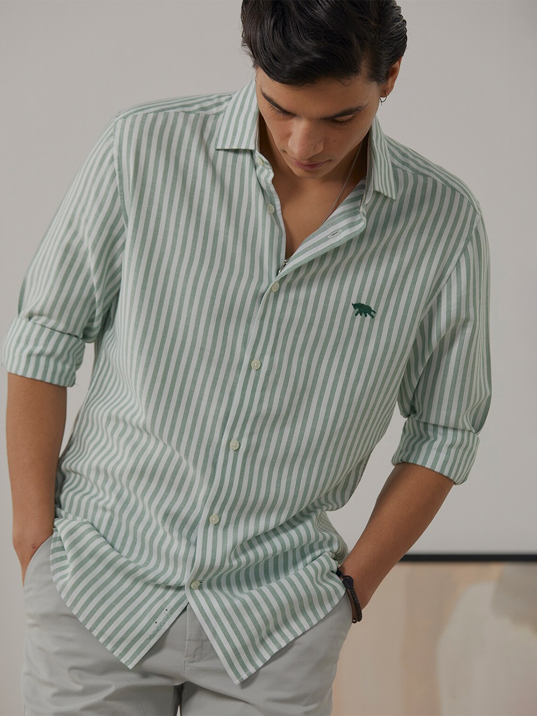 

Andamen Premium Men Dobby Full Sleeve Regular Fit Shirt, Green