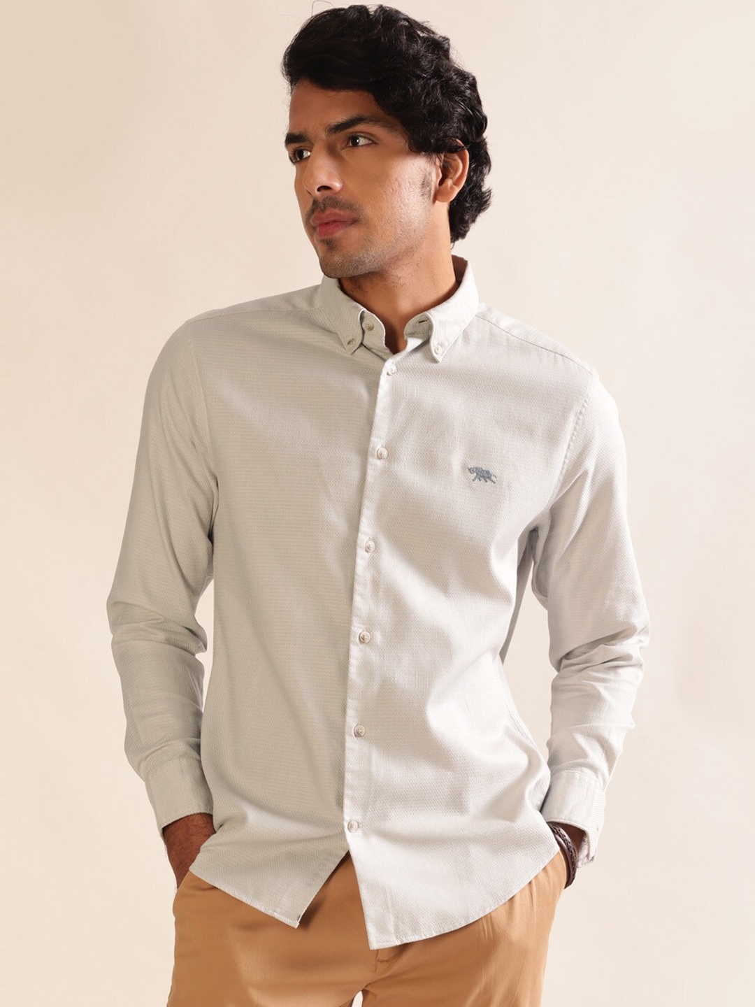 

Andamen Premium Dobby Full Sleeve Slim Fit Button-Down Collar Shirt, Beige
