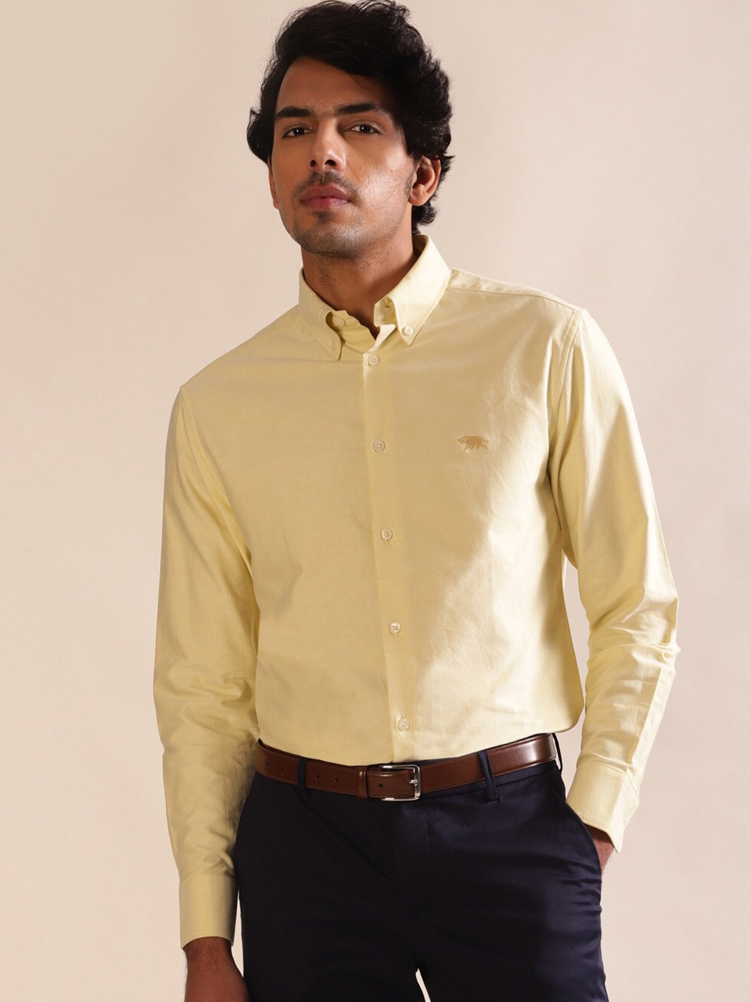 

Andamen Premium Slim Fit Button-Down Collar Cotton Formal Shirt, Yellow