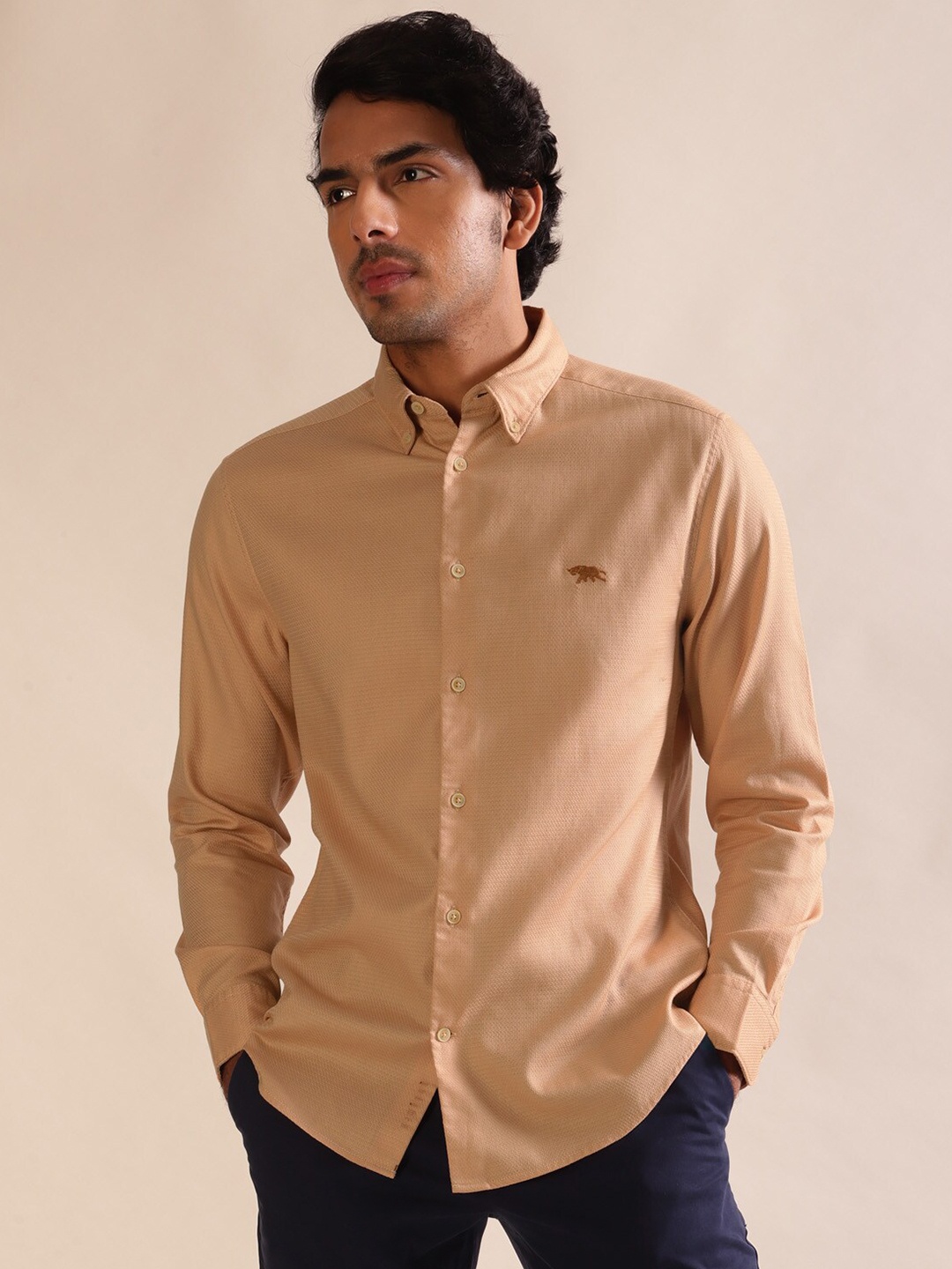 

Andamen Premium Dobby Full Sleeve Slim Fit Shirt, Beige