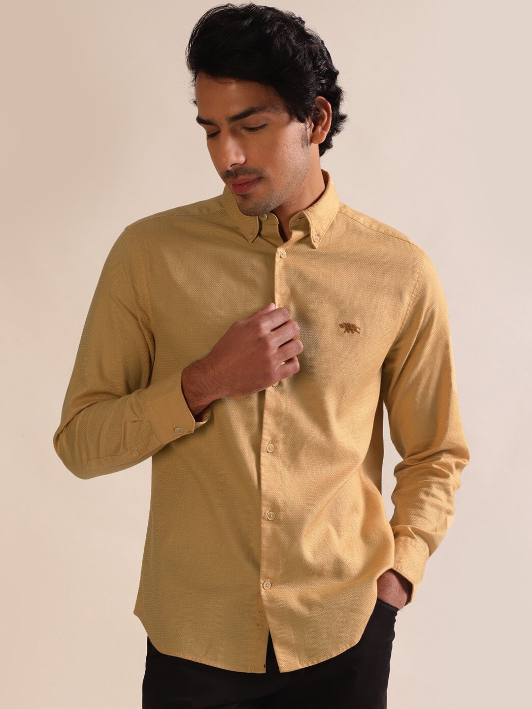 

Andamen Premium Men Dobby Full Sleeve Slim Fit Shirt, Beige