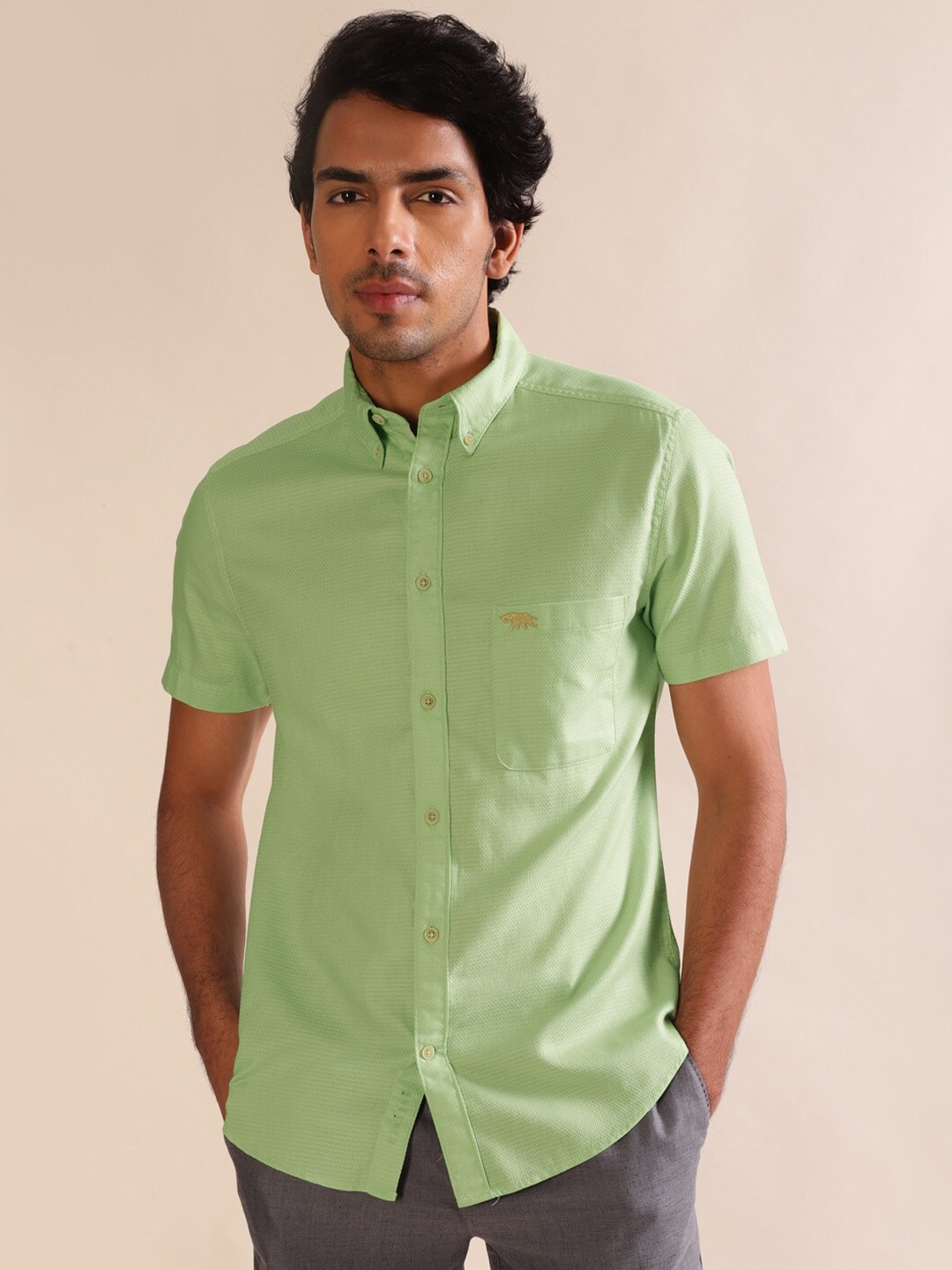 

Andamen Premium Dobby Half Sleeve Slim Fit Shirt, Green