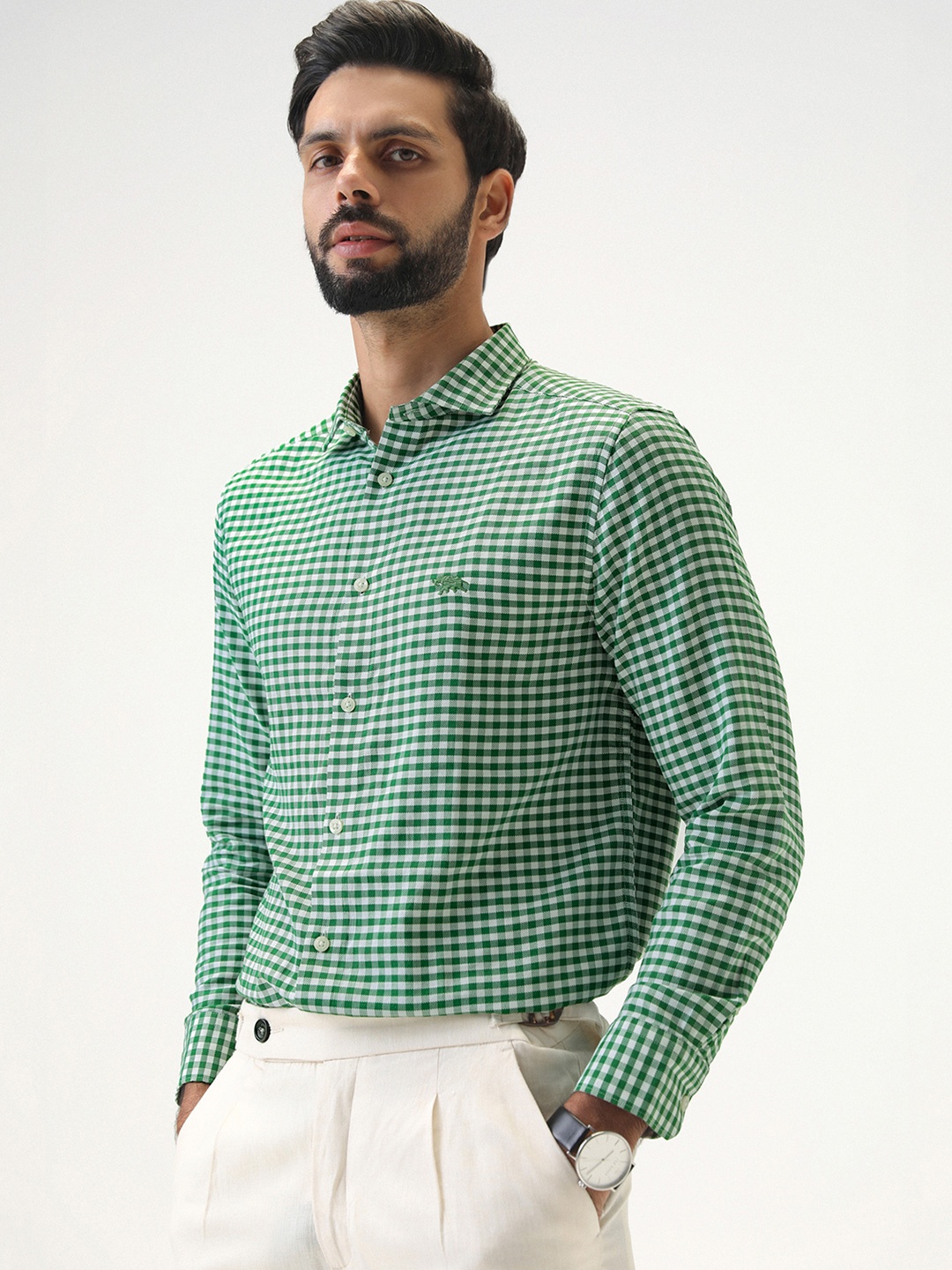

Andamen Premium Men Dobby Full Sleeve Cotton Shirt, Green