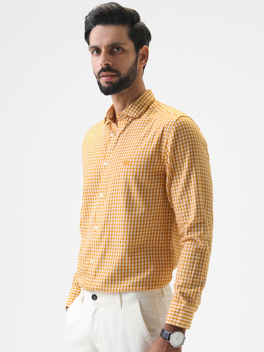 

Andamen Men Premium Gingham Checks Opaque Checked Casual Shirt, Yellow