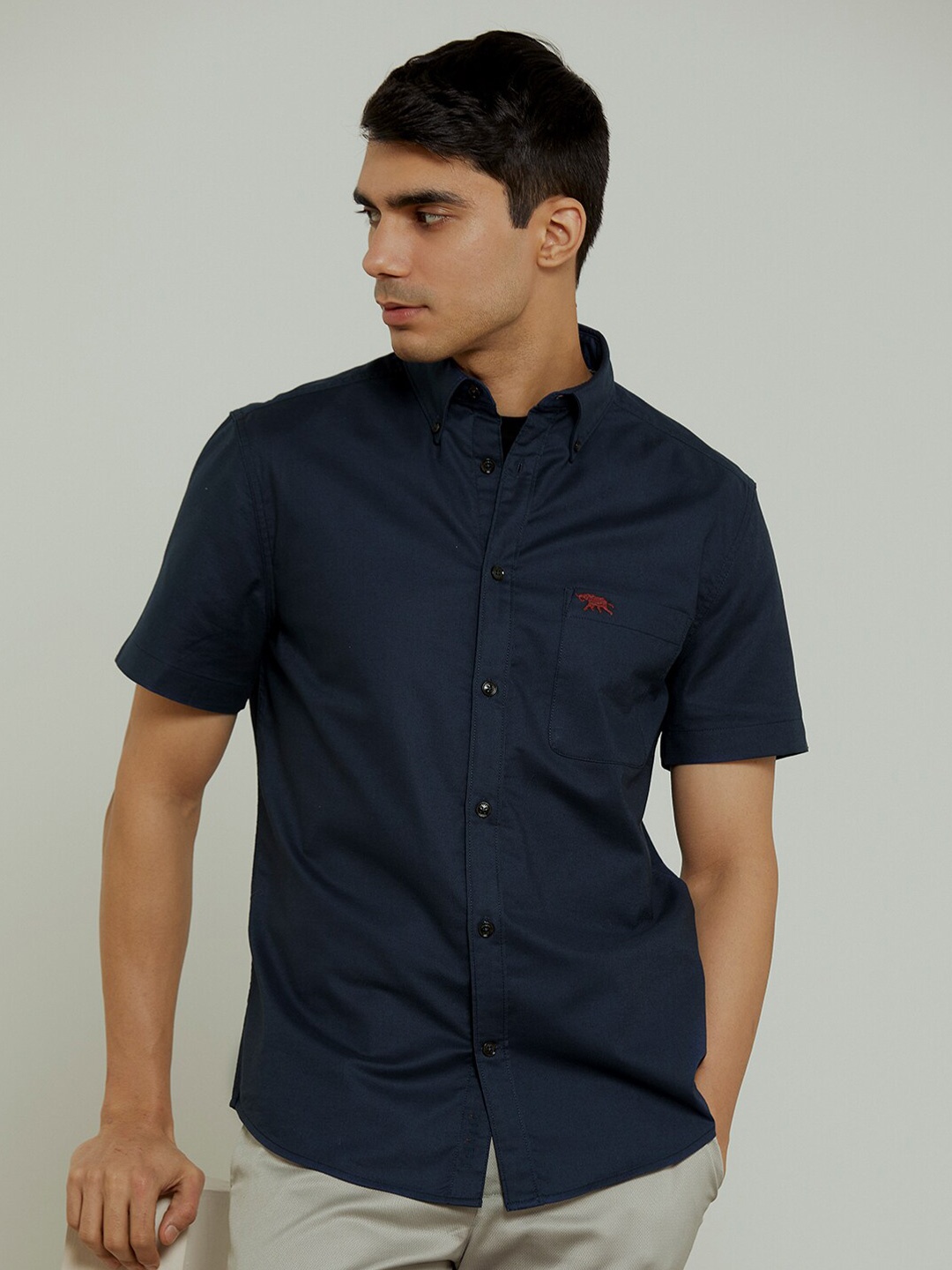 

Andamen Premium Oxford Half Sleeve Slim Fit Shirt, Navy blue
