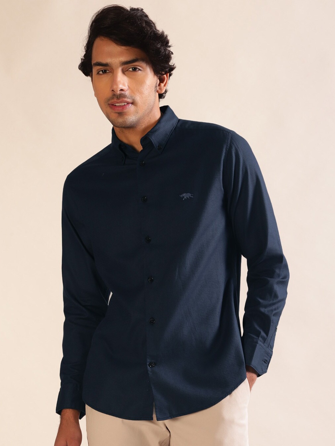 

Andamen Men Premium Dobby Full Sleeve Slim Fit Shirt, Navy blue