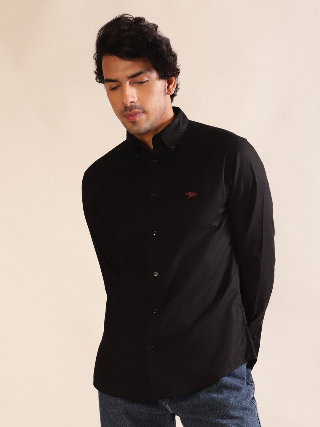 

Andamen Button-Down Collar Oxford Cotton Casual Shirt, Black