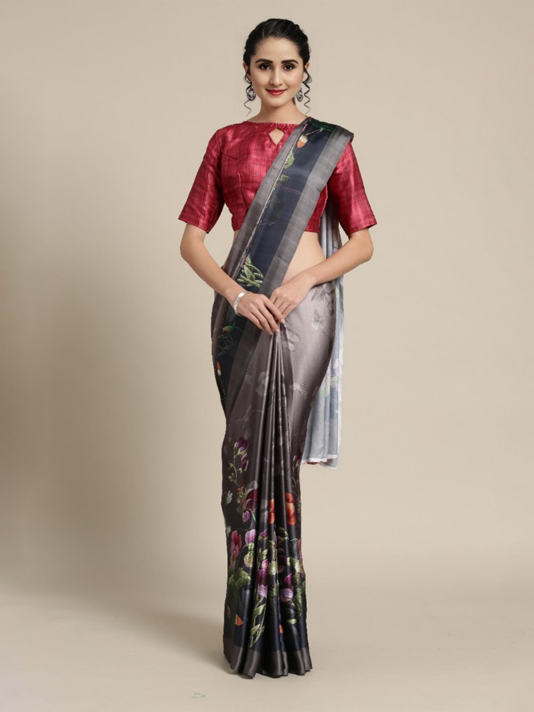 

Fevinaa Floral Printed Saree, Grey