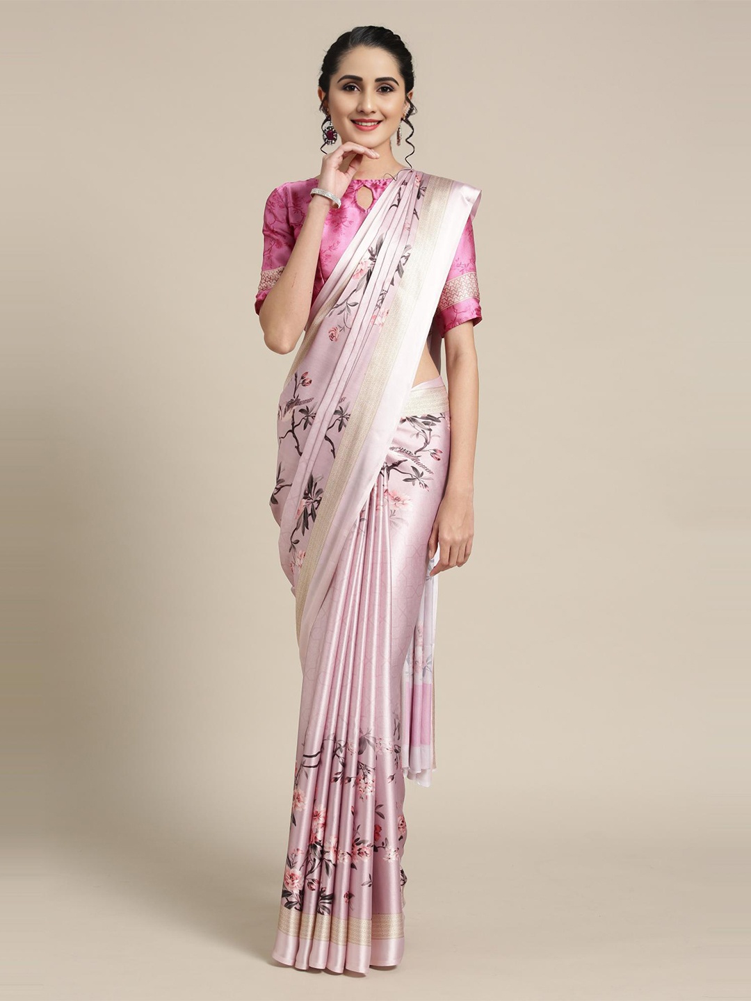 

Fevinaa Floral Printed Saree, Pink