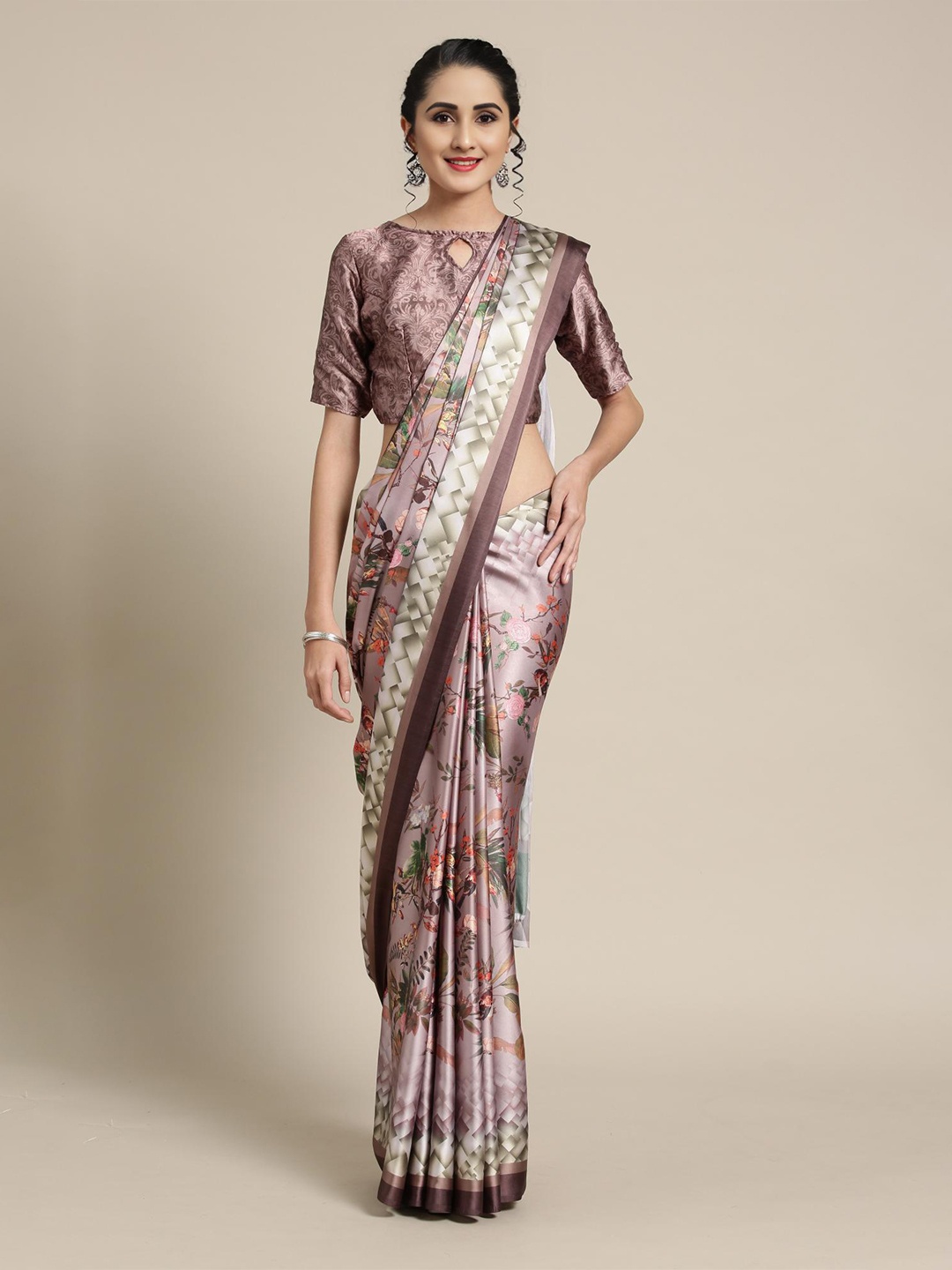 

Fevinaa Floral Printed Saree, Grey