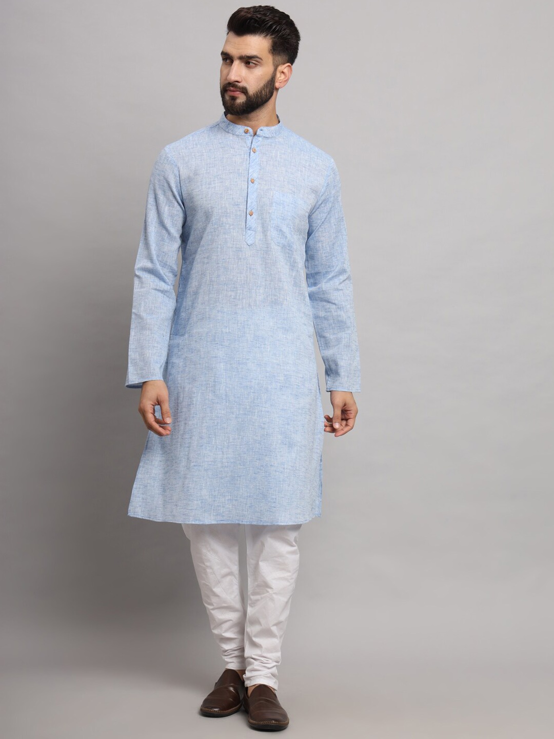 

Latest Chikan Garments Mandarin Collar Long Sleeves Straight Kurta, Blue