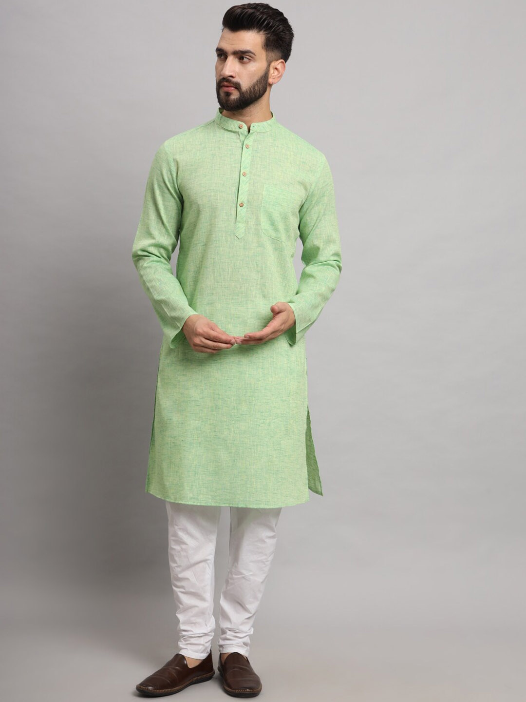 

Latest Chikan Garments Mandarin Collar Long Sleeves Straight Kurta, Green