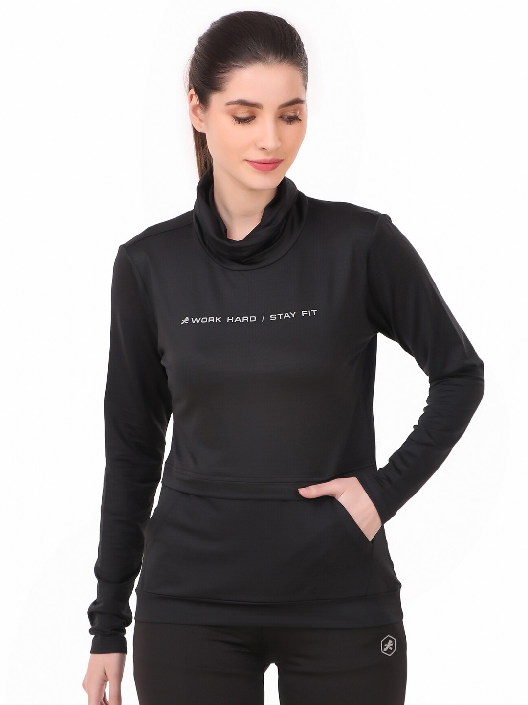 

REDESIGN Cowl Neck Rapid Dry Pullover Sweatshirt, Black